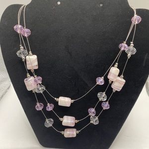 Vintage Cookie Lee 3 strand illusionary Pink Glass 16” Necklace